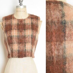 vintage 90s crop top Banana Republic mohair wool brown plaid shirt blouse M